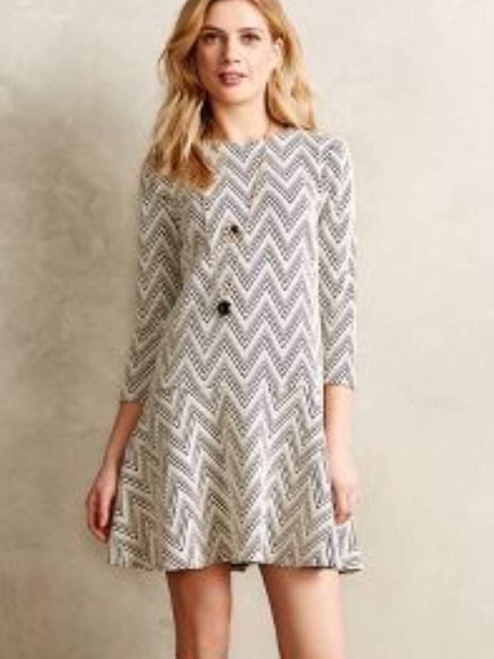 Anthropologie Chevron Crest Dress Black & White Drop Waist Knit Mini